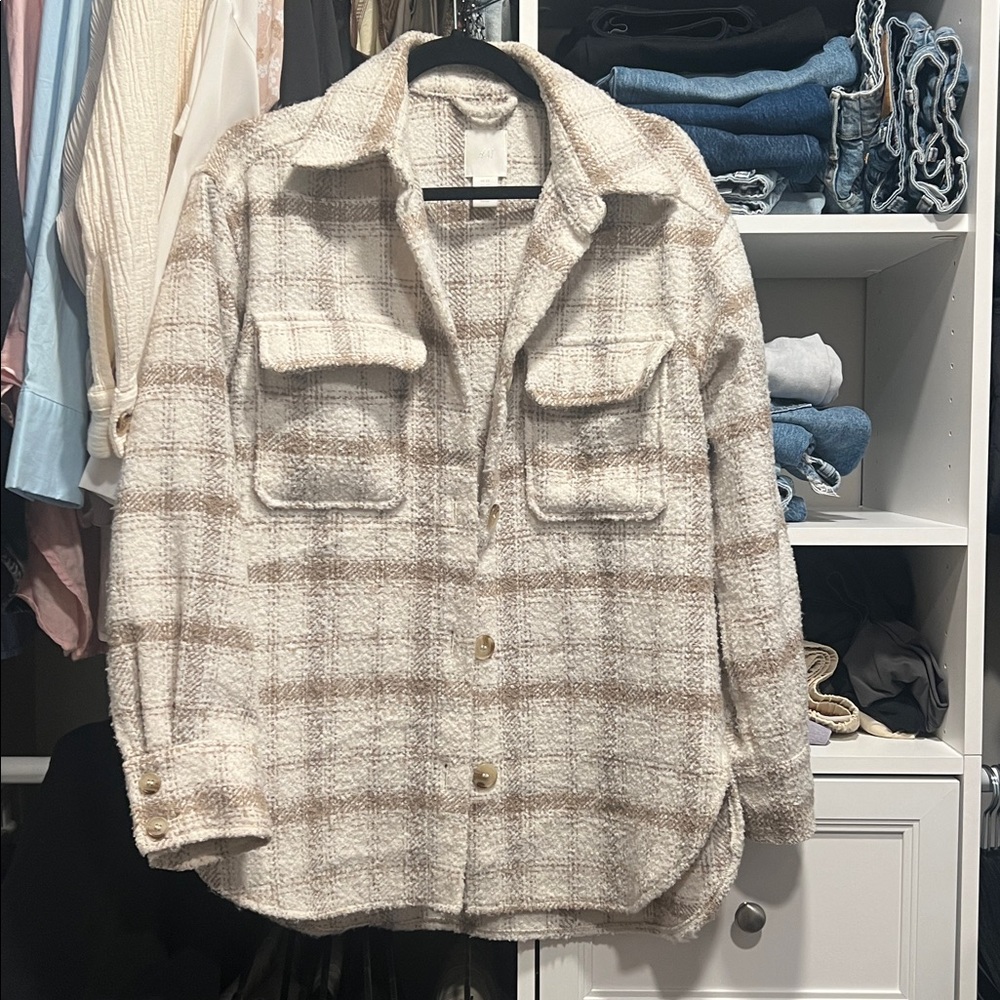 H&M Cream and Tan Checkered Utility Jacket